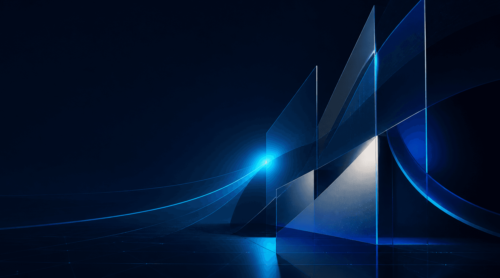 Abstract blue glass architecture representing digital momentum